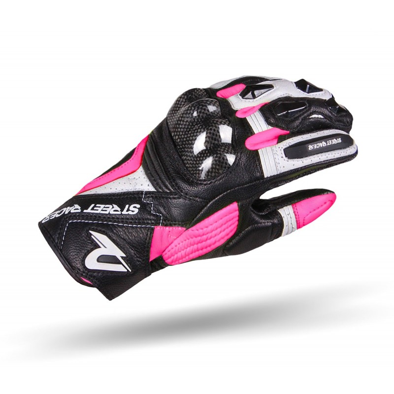 Dámské rukavice na motorku Street Racer XTR černo-bílo-růžové